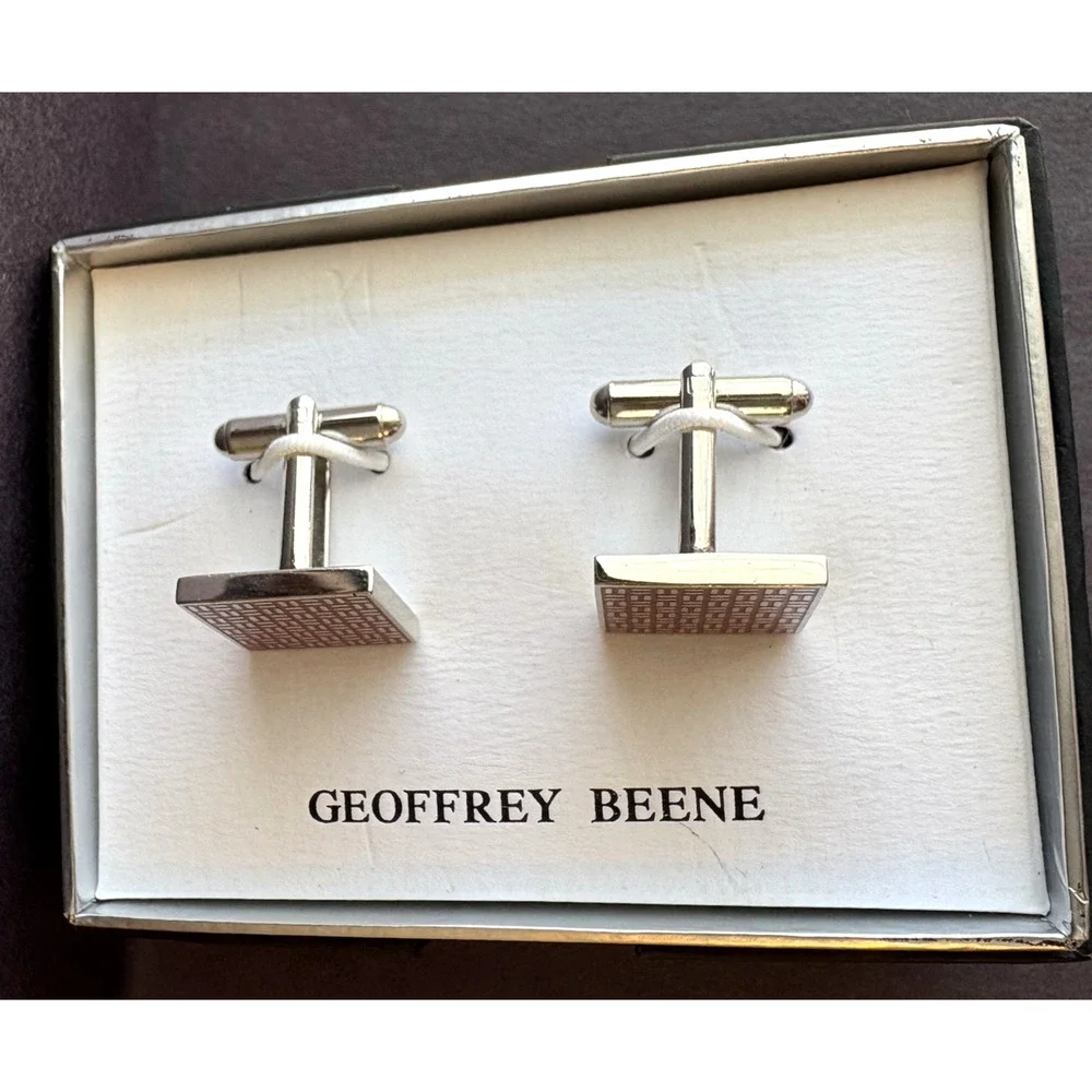 Geoffrey Beene Men's Cufflinks Silver & Red Enamel Square‎ Geometric Classic